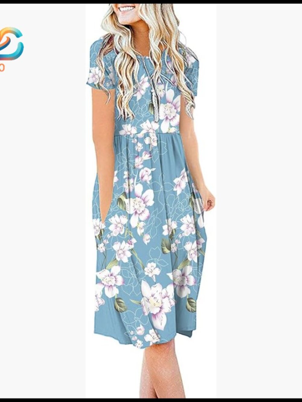 Summer Casual Short Sleeve Dress Empire Waist with Pockets